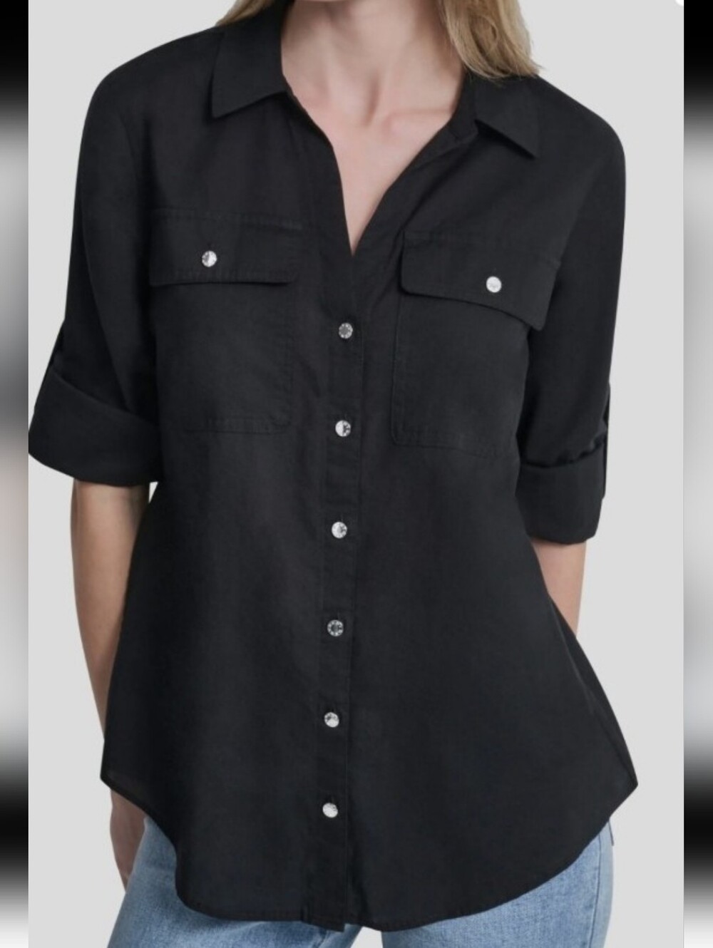 Style & Co. Black Button-Front Relaxed Shirt